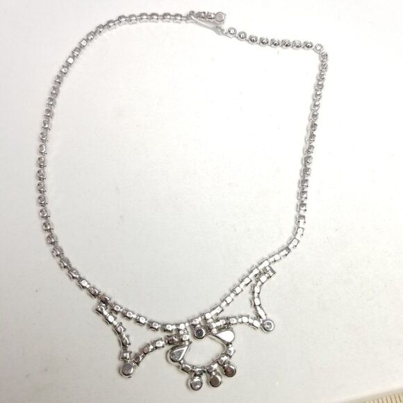 Vintage Retro Rhinestone Collar Necklace, Fancy Design, 50s 60s Sparkle, Estate - Picture 4 of 7